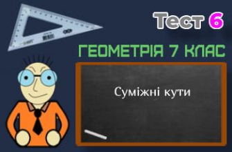 Суміжні кути. Тест 6 (Геометрія 7 клас НУШ)