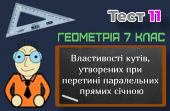 Властивості кутів, утворених при перетині паралельних прямих січною. Тест 11 (Геометрія 7 клас НУШ)