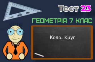 Коло. Круг. Тест 23 (Геометрія 7 клас НУШ)